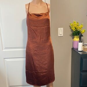 Sleek Brown Satin Slip Dress
